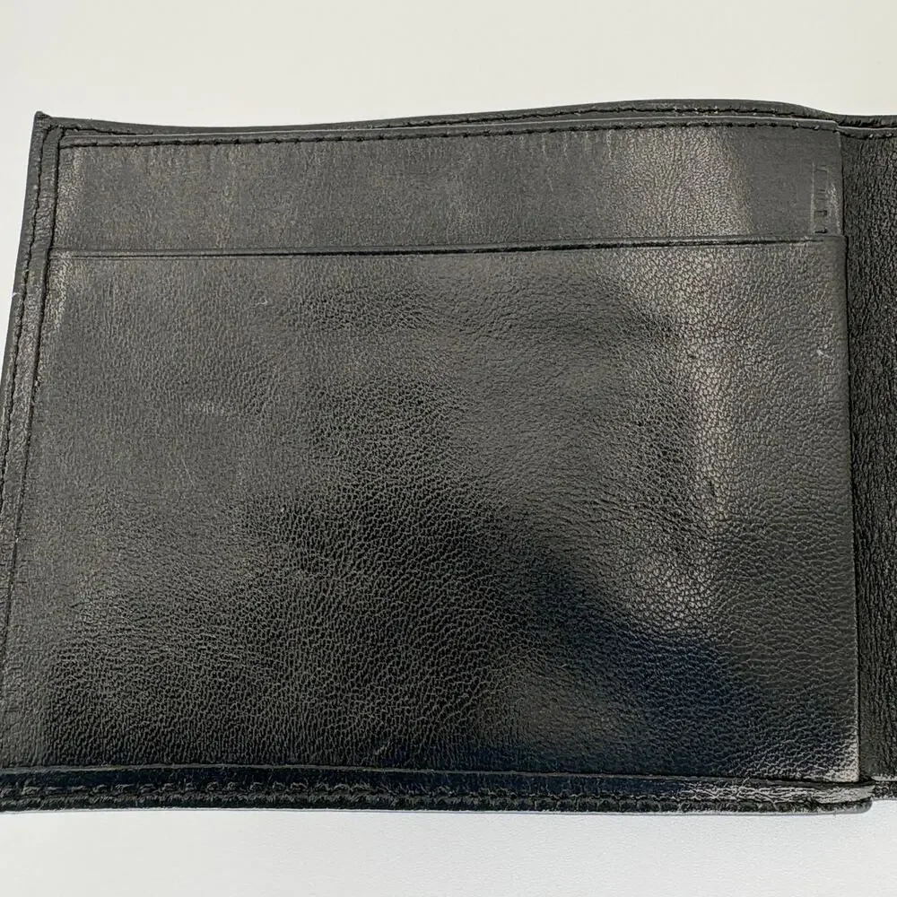 Vintage Christian Dior Black Leather Bifold Wallet Debossed Box Logo Men's